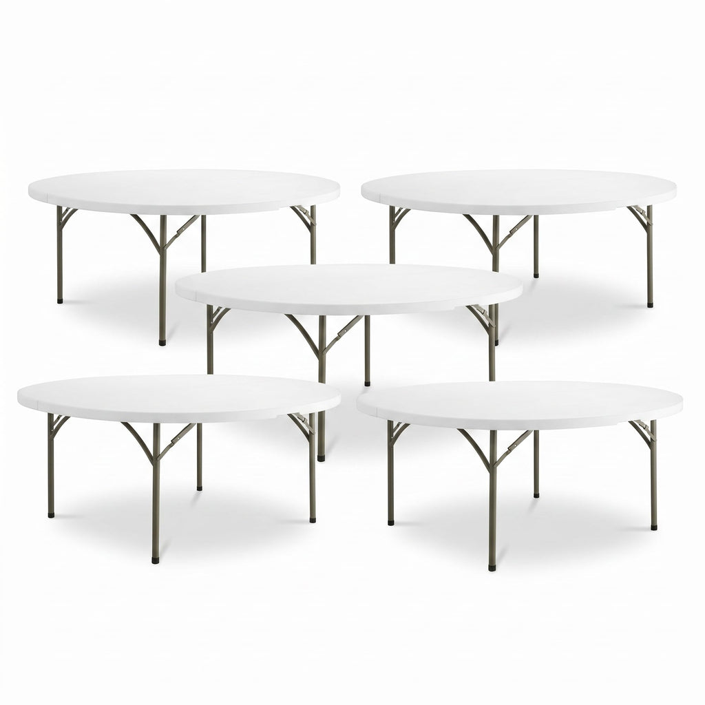 72-Inch Round Folding Tables 5-Pack Heavy-Duty Plastic O157