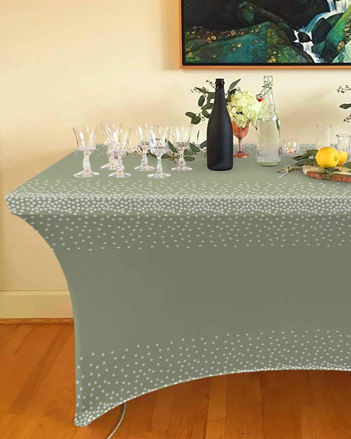 White Speckles Grain Spandex Fitted Table Cover H35862