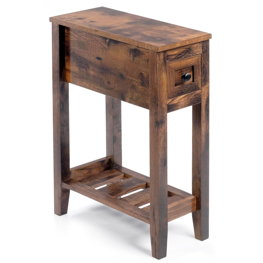 Cherry Chairside Table with Charger and Storage Cabinet W648