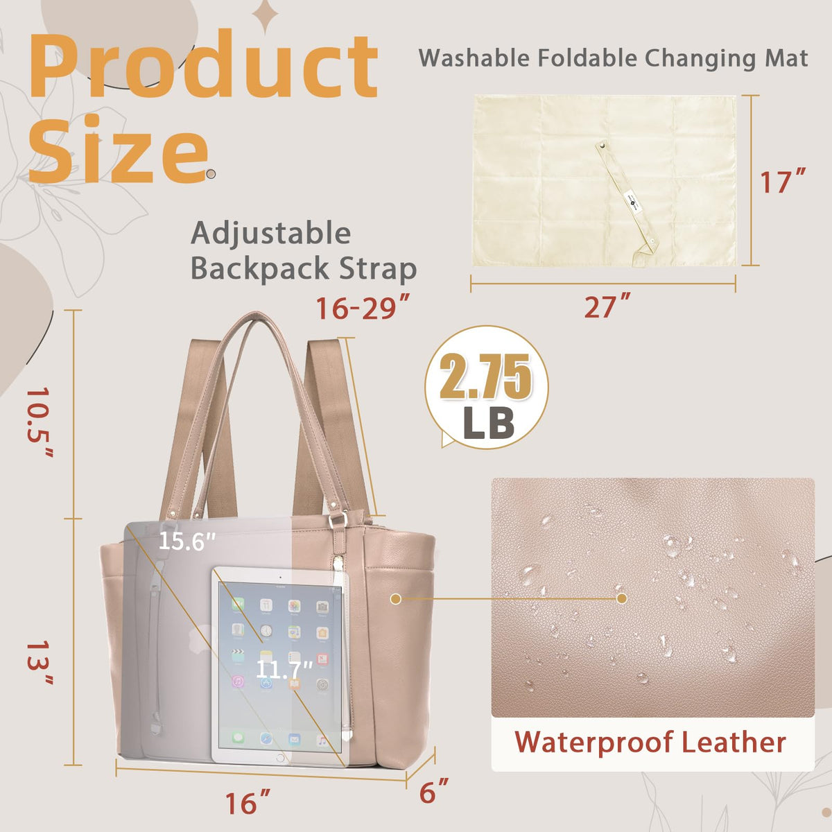 Leather Diaper Bag Backpack with Pacifier Case F69896