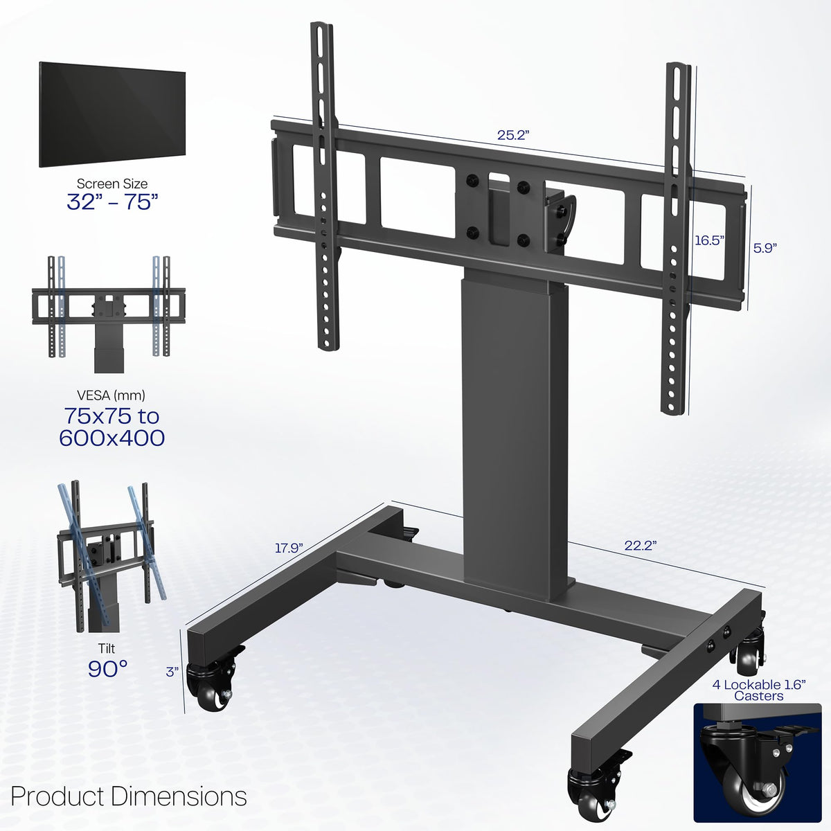 Low Height TV Cart for 32 to 75 inch Screens, Black Z8282