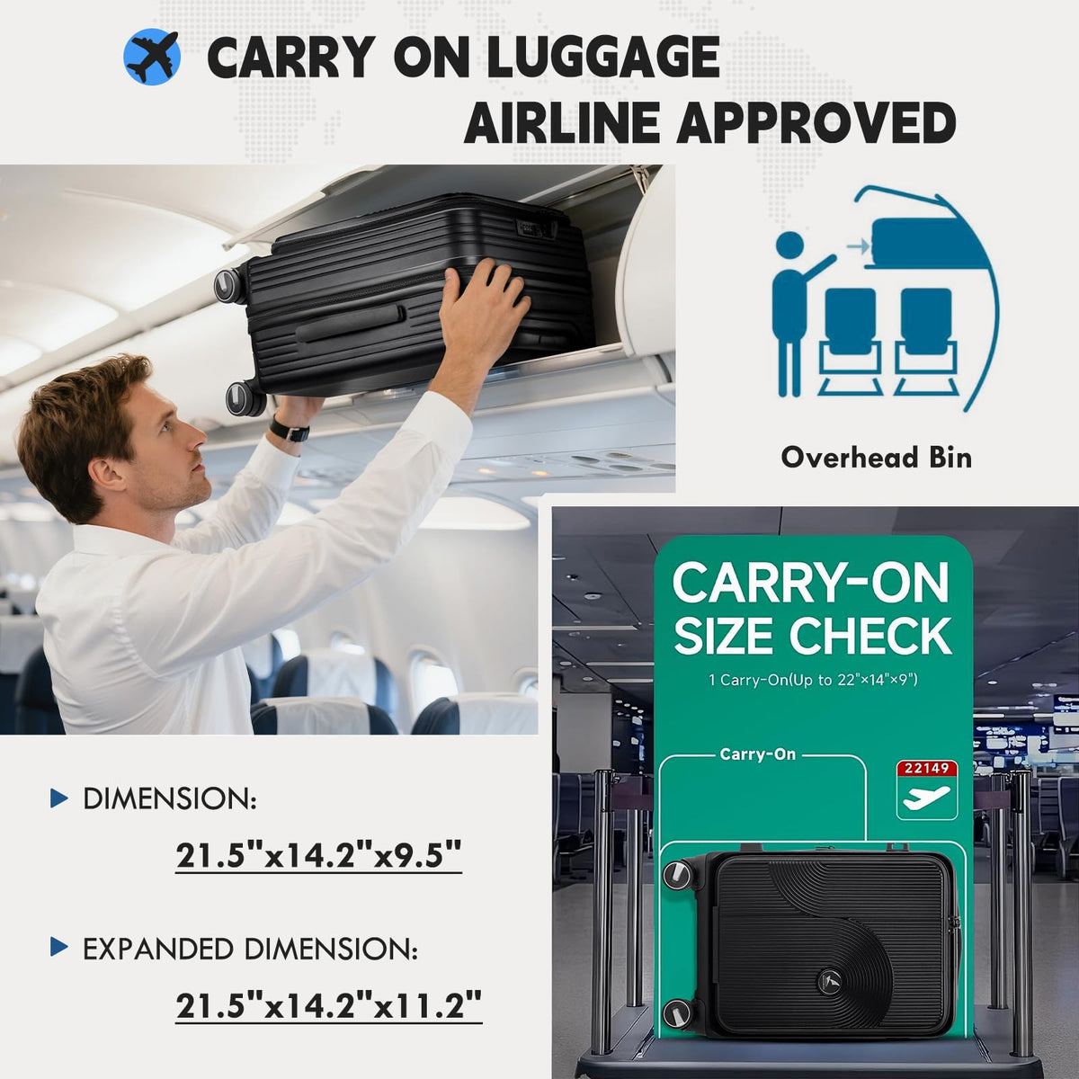 20 Inch Expandable Carry on Luggage U6785