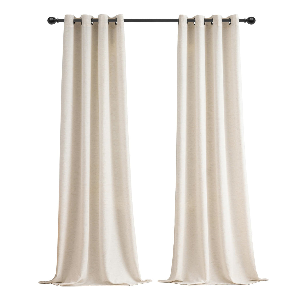 Natural Linen Curtains 90 Inches Long 2 Panels Black Grommets Y48437
