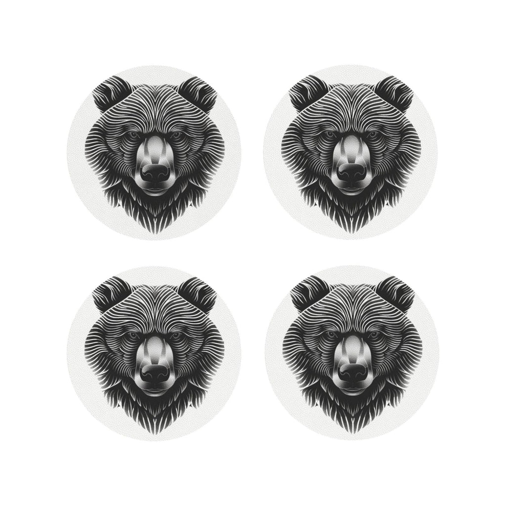 Black and White Bear Head Leather Coasters Set of 4 H4618