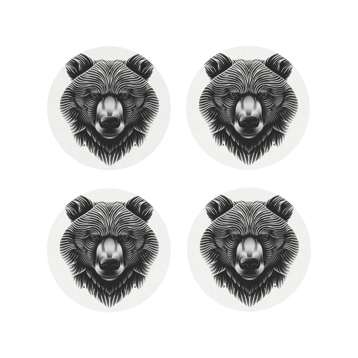 Black and White Bear Head Leather Coasters Set of 4 H4618