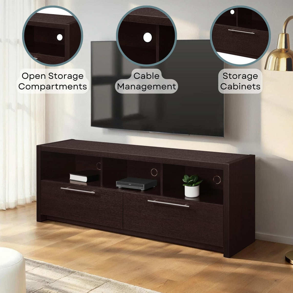 Espresso TV Stand with Storage Cabinets & Shelves I769