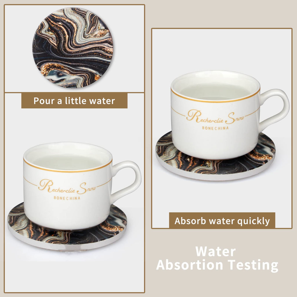 Black and Gold Marble Coasters with Holder A9805