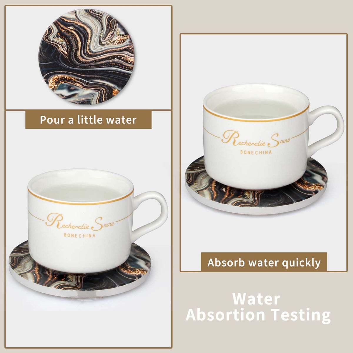Black and Gold Marble Coasters with Holder A9805