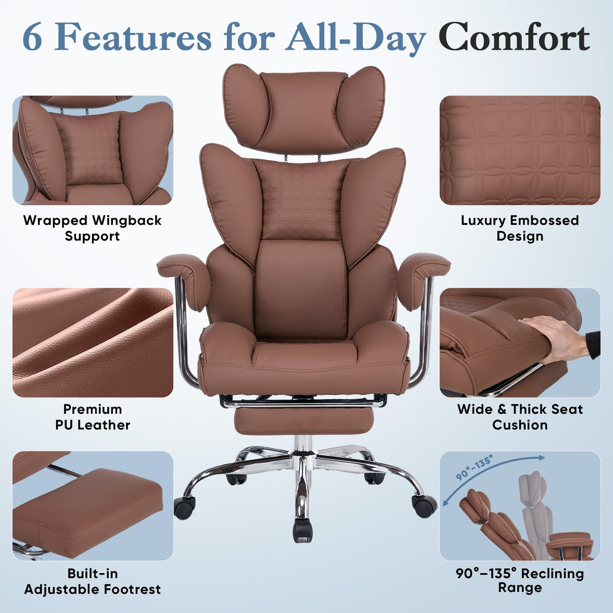 Big and Tall Home Office Desk Chair with Footrest O132
