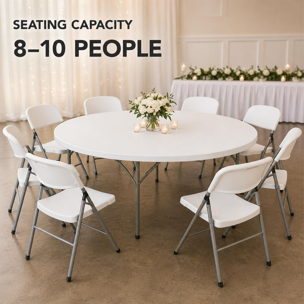 72-Inch Round Folding Tables 5-Pack Heavy-Duty Plastic O157