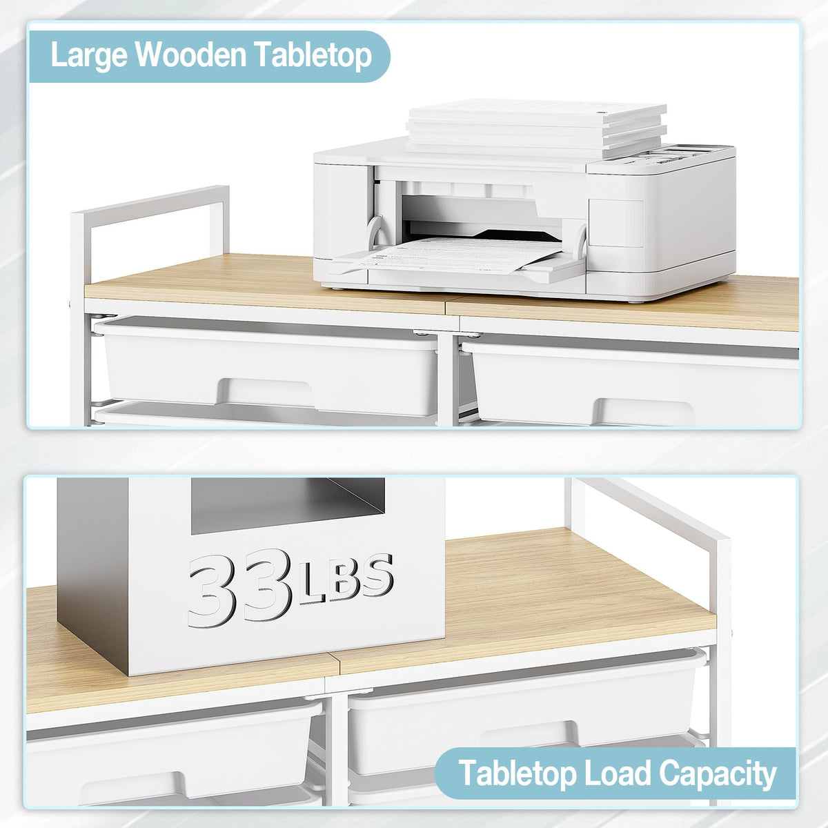 White 12 Drawers Rolling Storage Cart with Wooden Top J5039