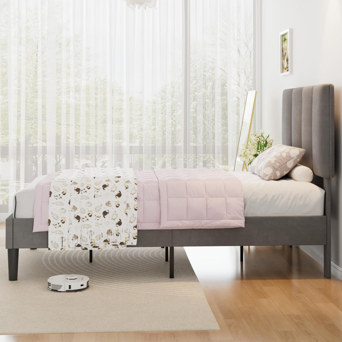 Twin Size Upholstered Bed Frame C686893