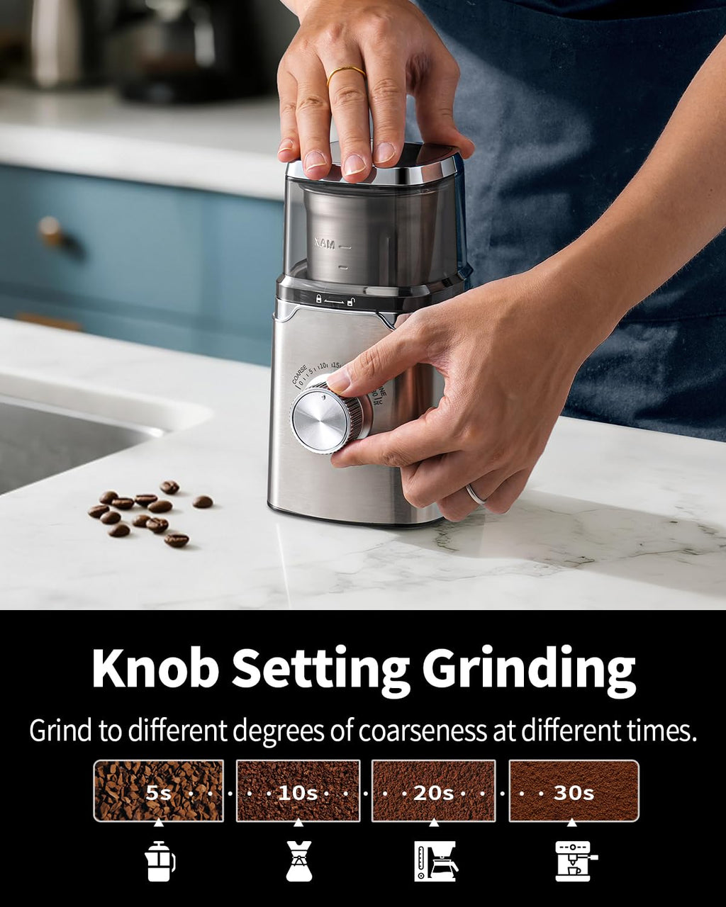 Electric Blade Coffee Grinder with Removable Stainless Steel Bowl V38695