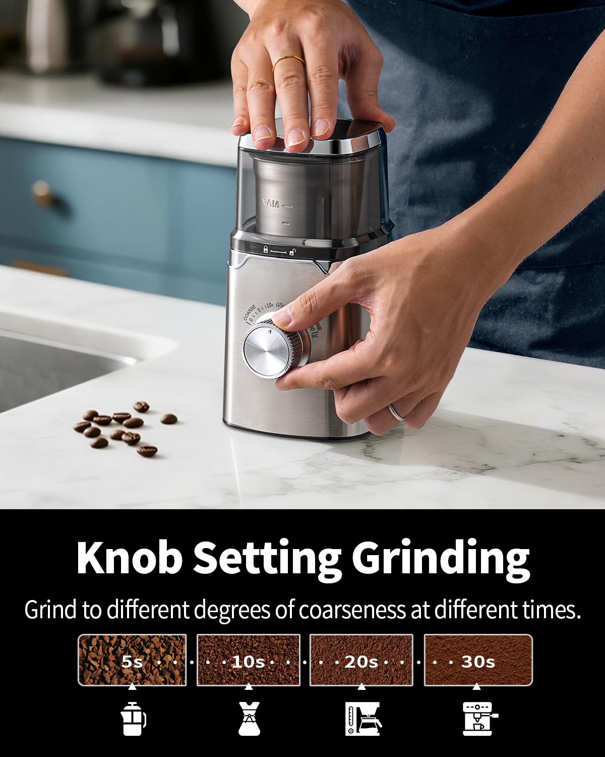 Electric Blade Coffee Grinder with Removable Stainless Steel Bowl V38695