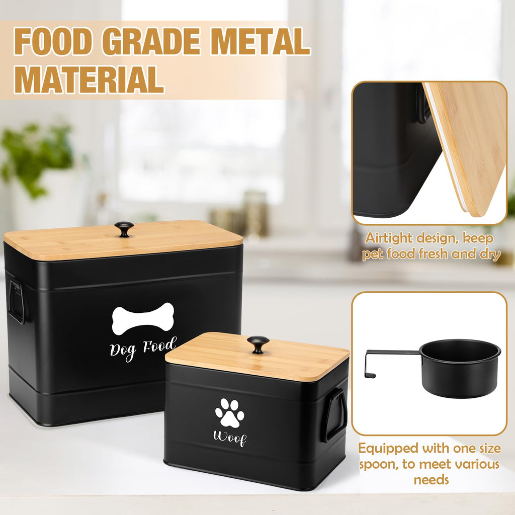 2Pcs Extra Large Metal Dog Food Containers Airtight Black V5299