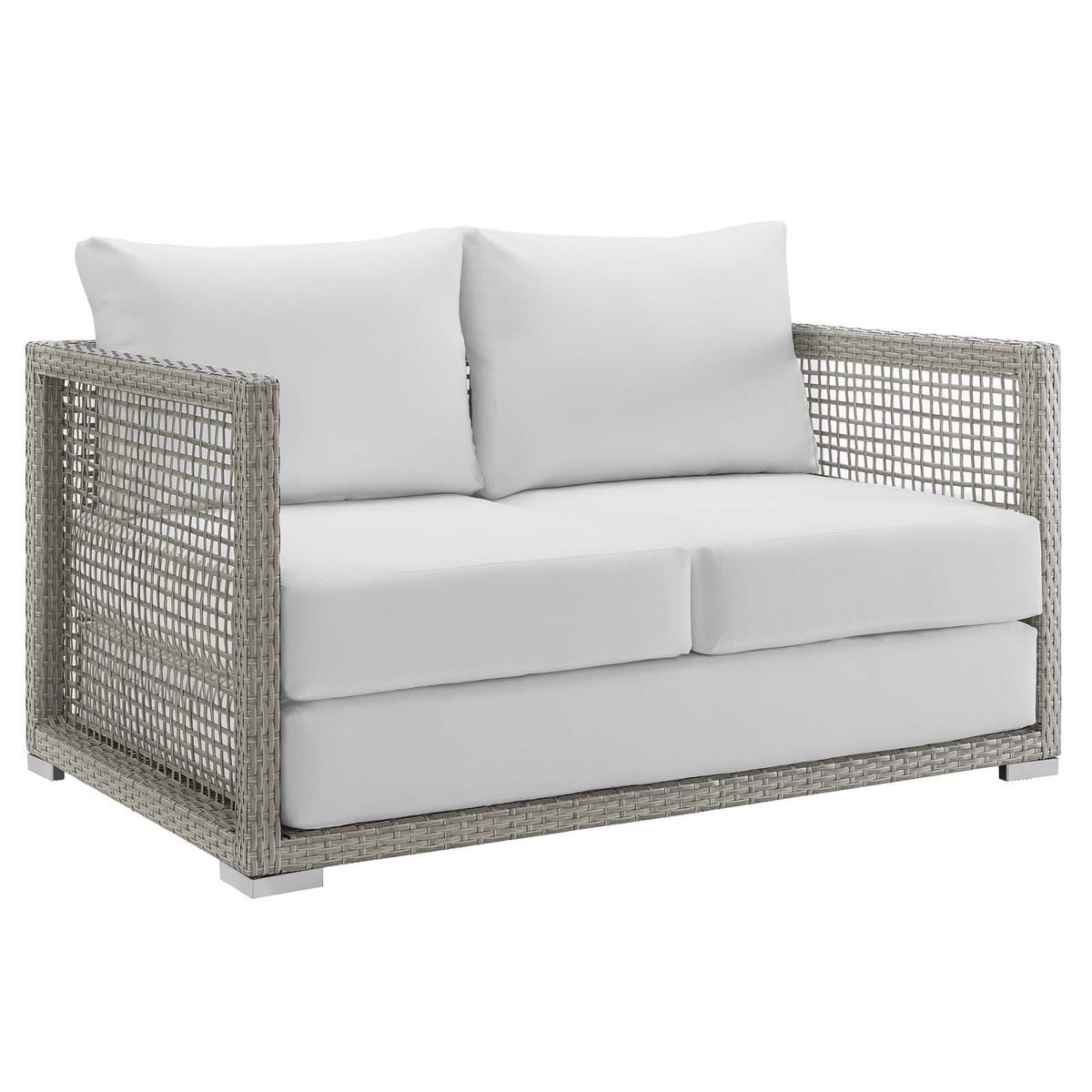 Gray White Wicker Rattan Loveseat with Cushions B953935