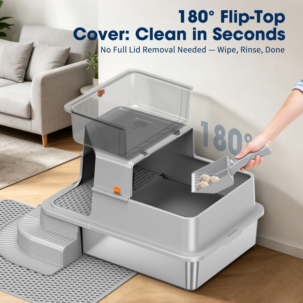 XXXL Stainless Steel Cat Litter Box with Lid X5210