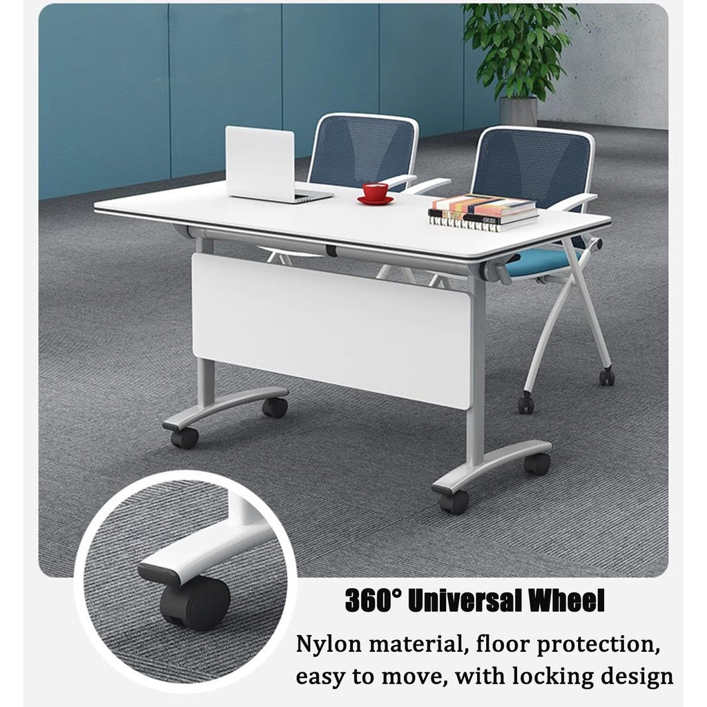 Folding Portable Conference Room Table with Metal Frame and Wheels P387257
