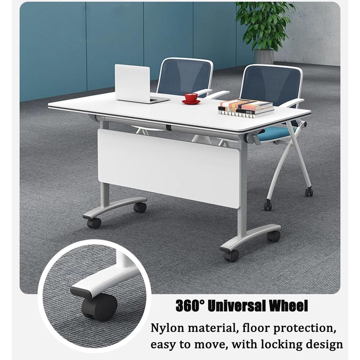 Folding Portable Conference Room Table with Metal Frame and Wheels P387257