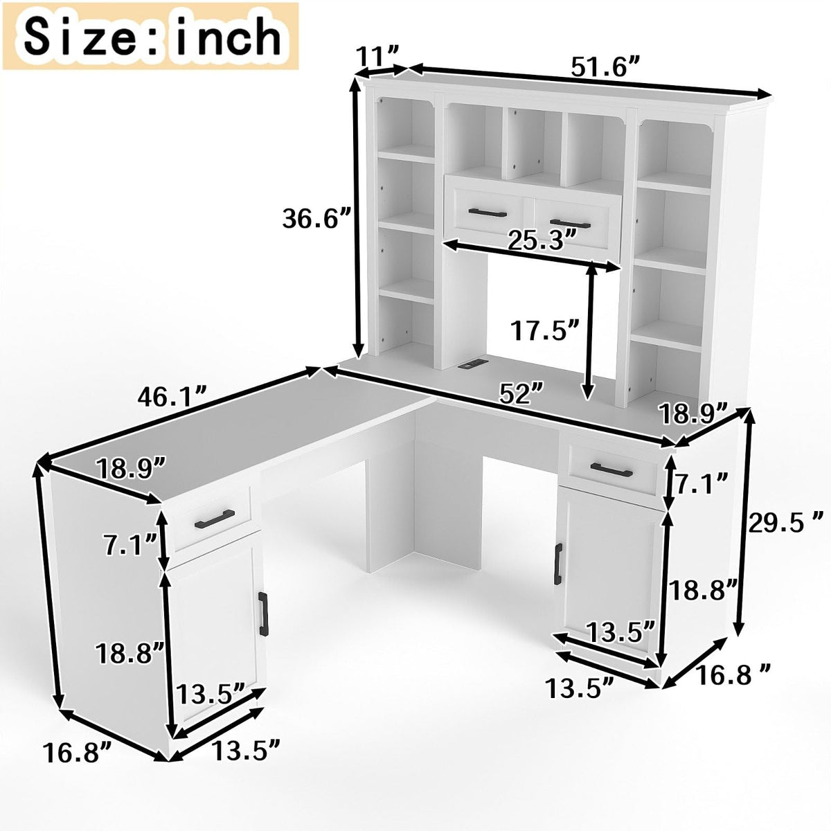 White L-Shaped Computer Desk with Hutch and Storage Q793