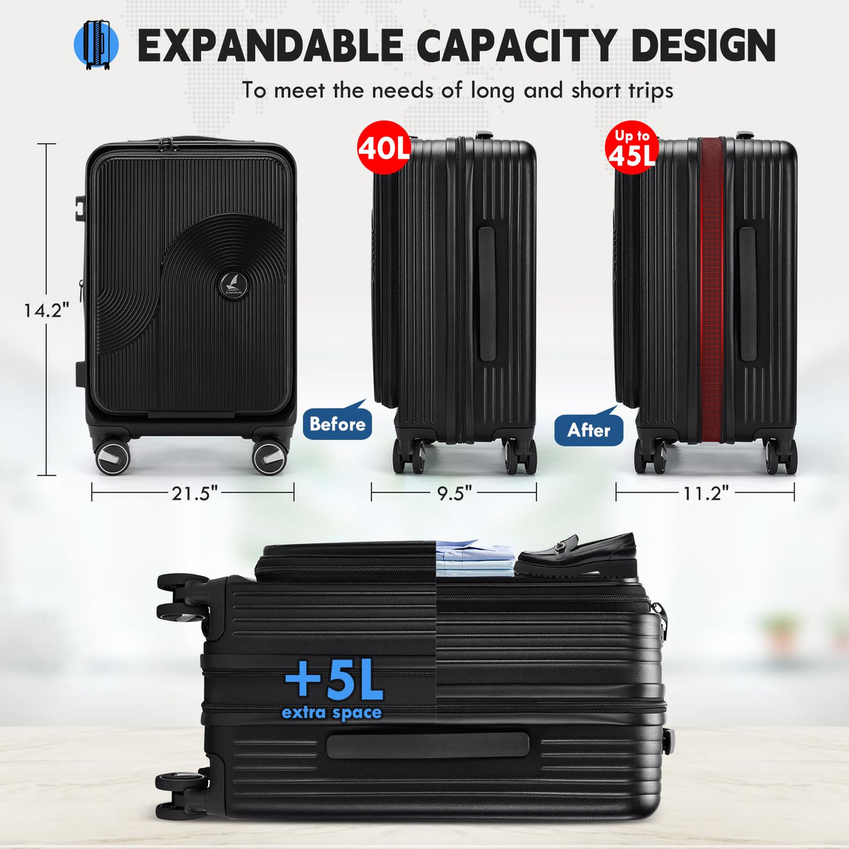 20 Inch Expandable Carry on Luggage U6785