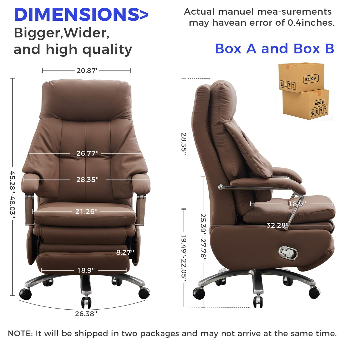 Brown PU Leather Recliner Chair with Footrest 400LBS X181