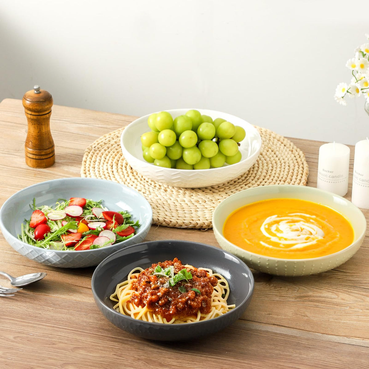 9.1'' 42 OZ Ceramic Pasta Bowls Set of 4 A77961