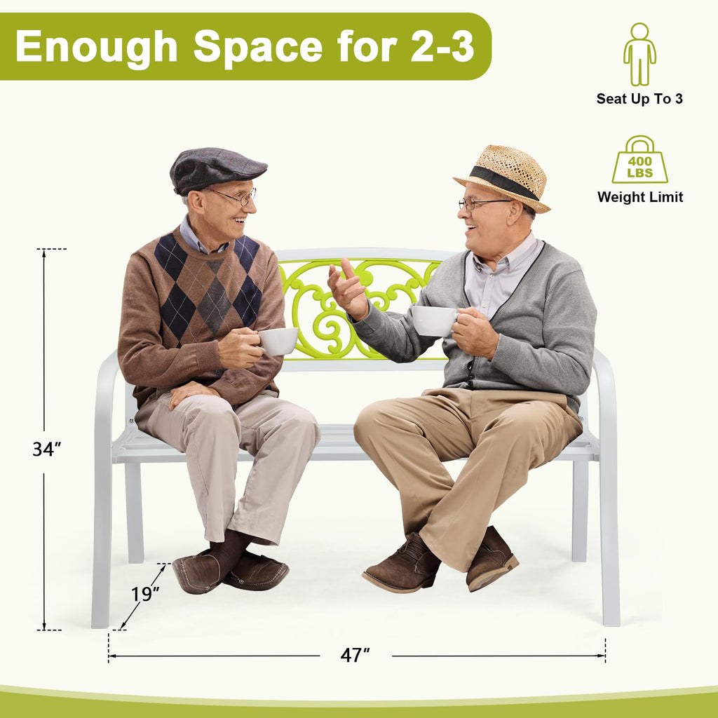 47in Weatherproof Metal Outdoor Bench with Back and Armrests R416