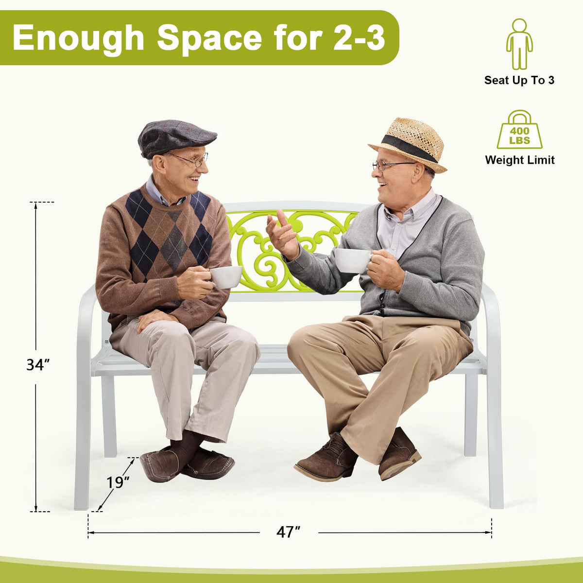 47in Weatherproof Metal Outdoor Bench with Back and Armrests R416