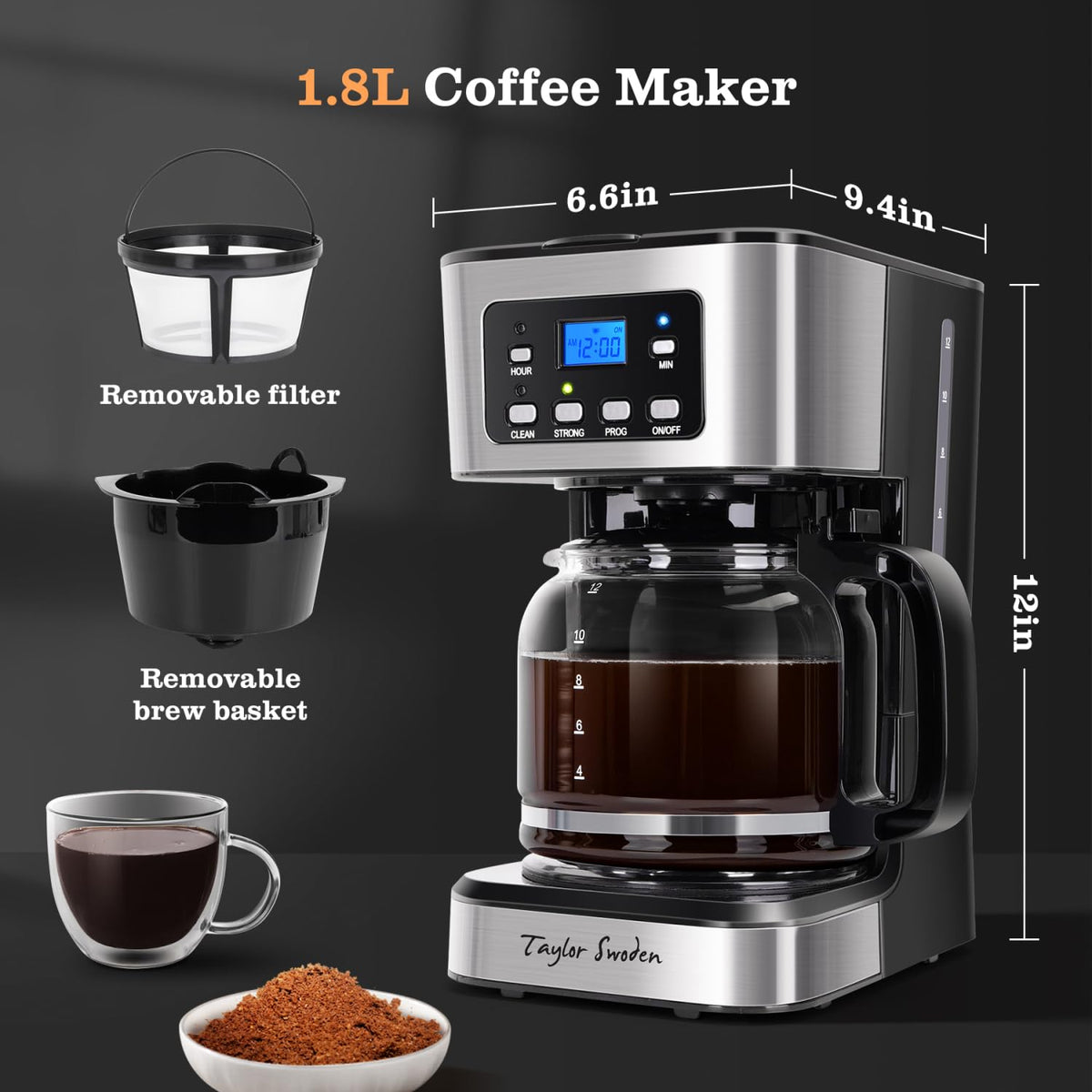 Programmable 12 Cup Drip Coffee Maker Y2874