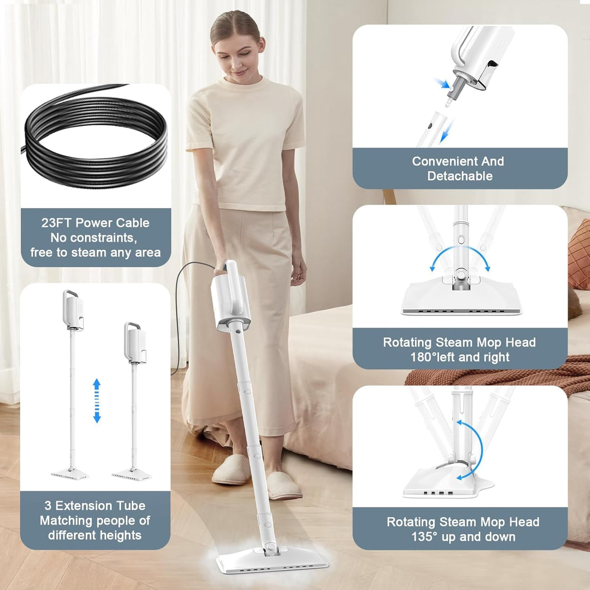 1200W 6-in-1 Steam Mop with 2 Modes, 400ML Removable Tank X21049