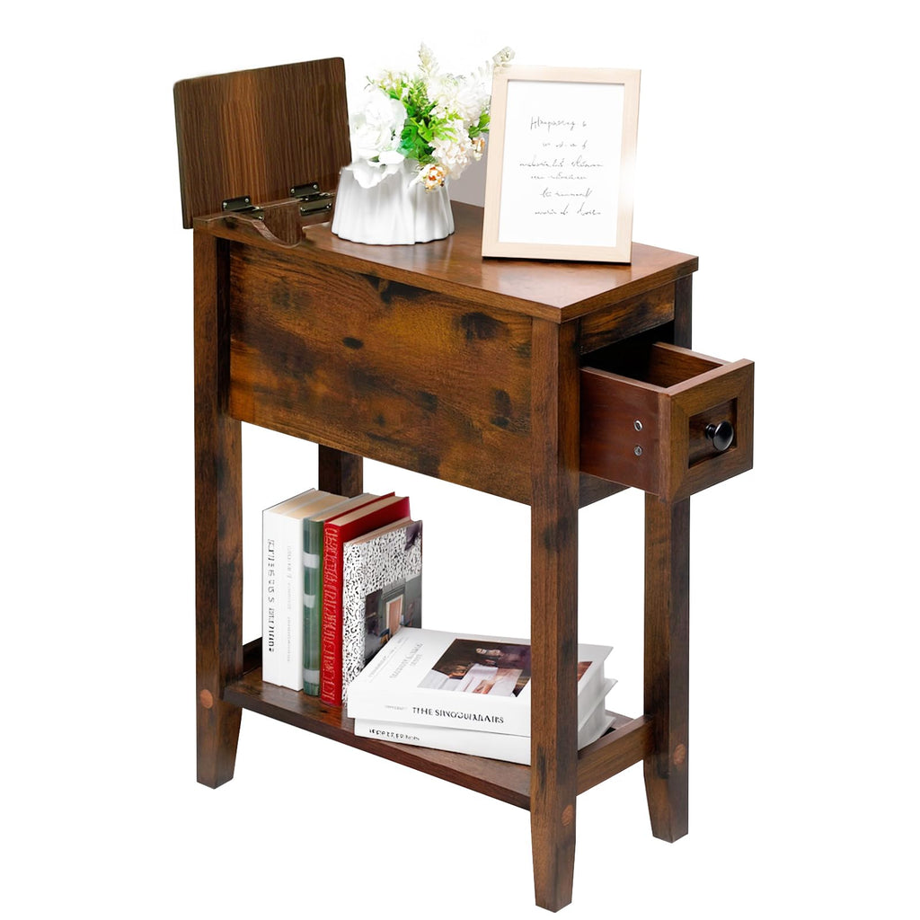 Cherry Chairside Table with Charger and Storage Cabinet W648