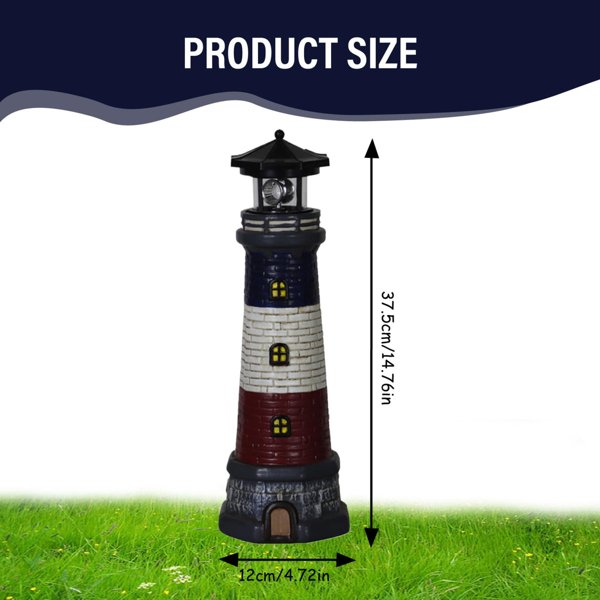 15" Tall Waterproof Resin Lighthouse Lamp with 360° Rotating LED R6516