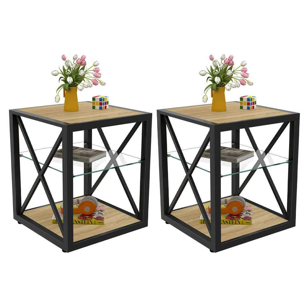 End Table Set of 2 with 3-Tier Storage Shelf U80271