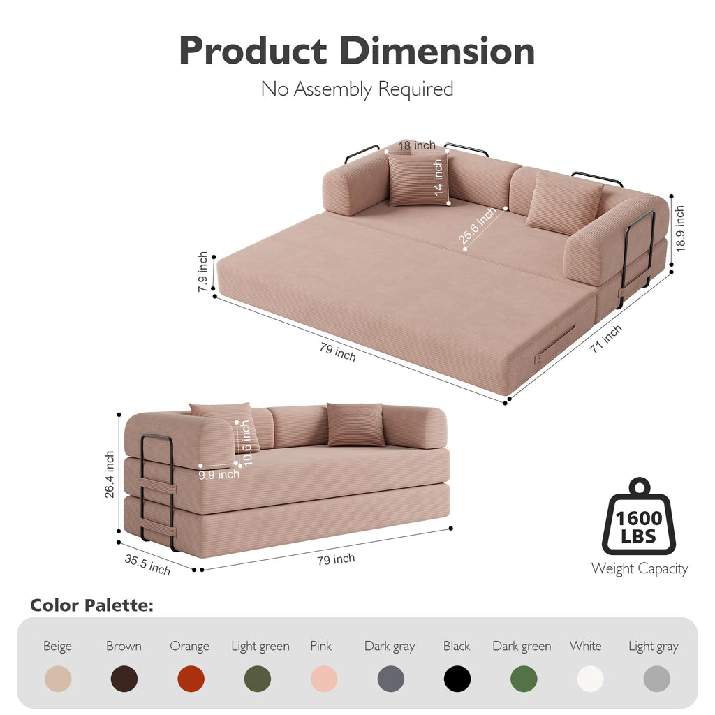 79in Boneless Convertible Futon Sofa Bed Queen B980968