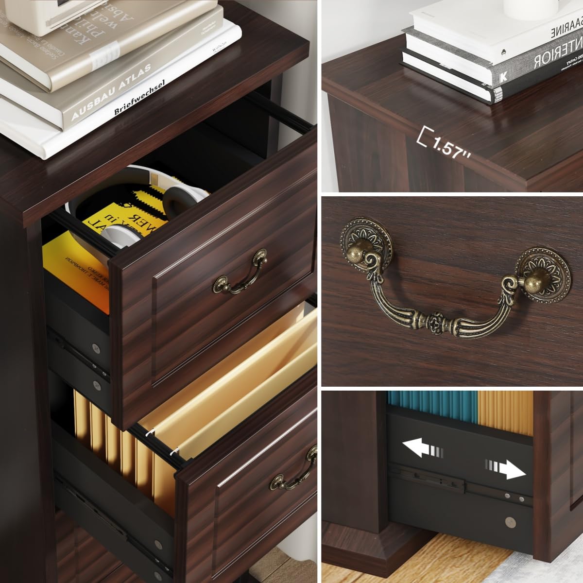 4 Drawer Dark Walnut File Cabinet L180235