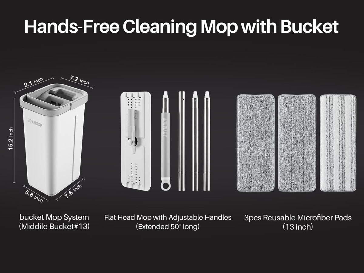 Wall Mop and Bucket Set with 3 Washable Microfiber Pads I74220