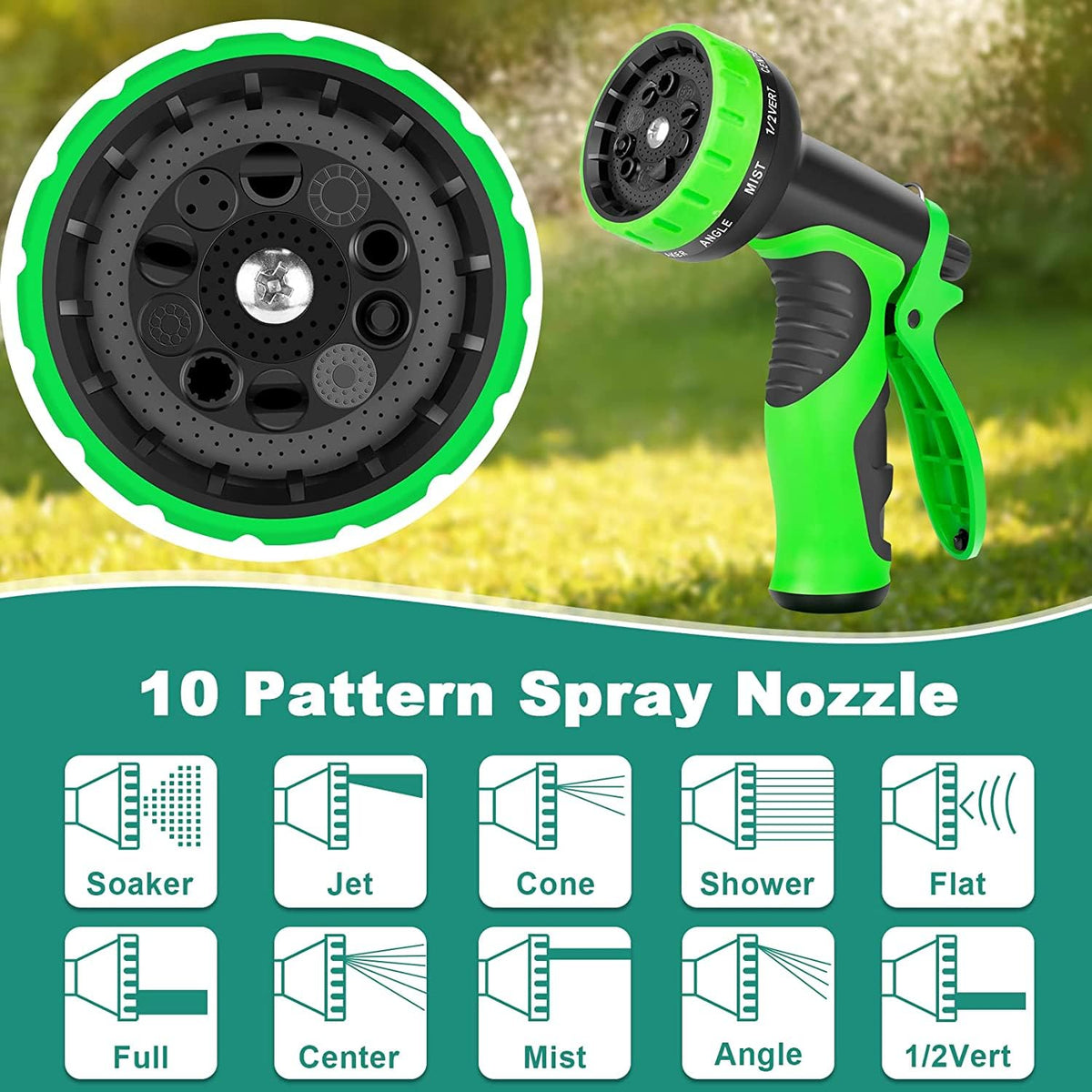 100FT Lightweight Garden Hose with 10-Pattern Nozzle D4643