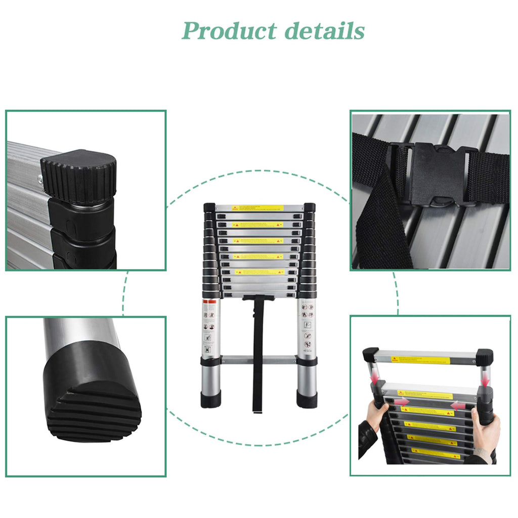 Aluminum Telescopic Extension Ladder 330 lbs Capacity 14.5FT B9503
