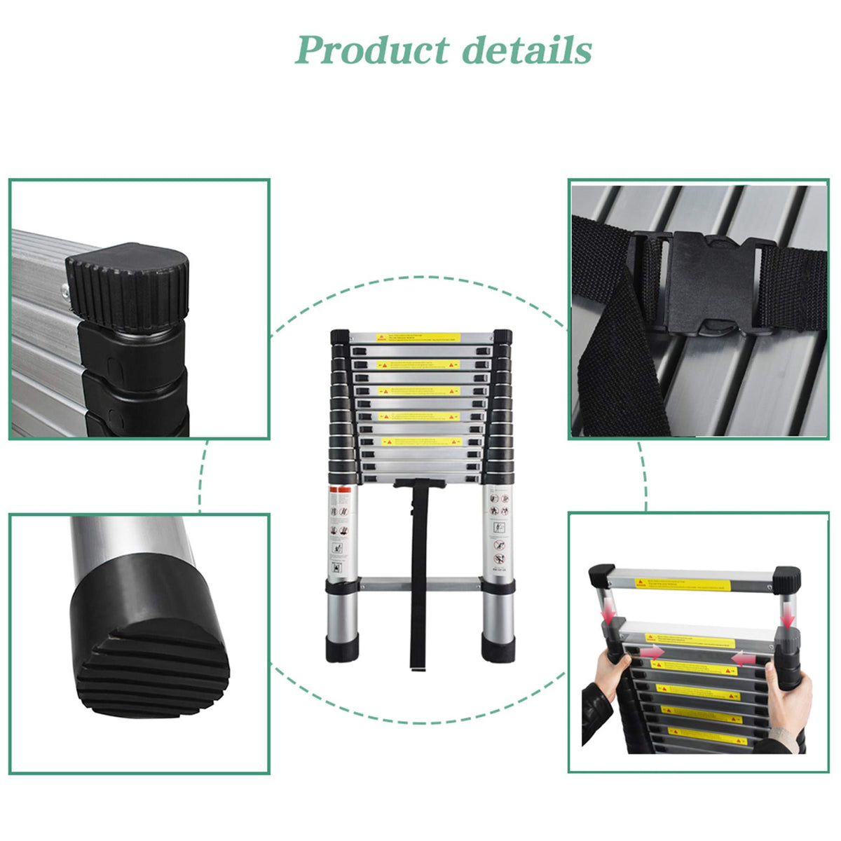 Aluminum Telescopic Extension Ladder 330 lbs Capacity 14.5FT B9503