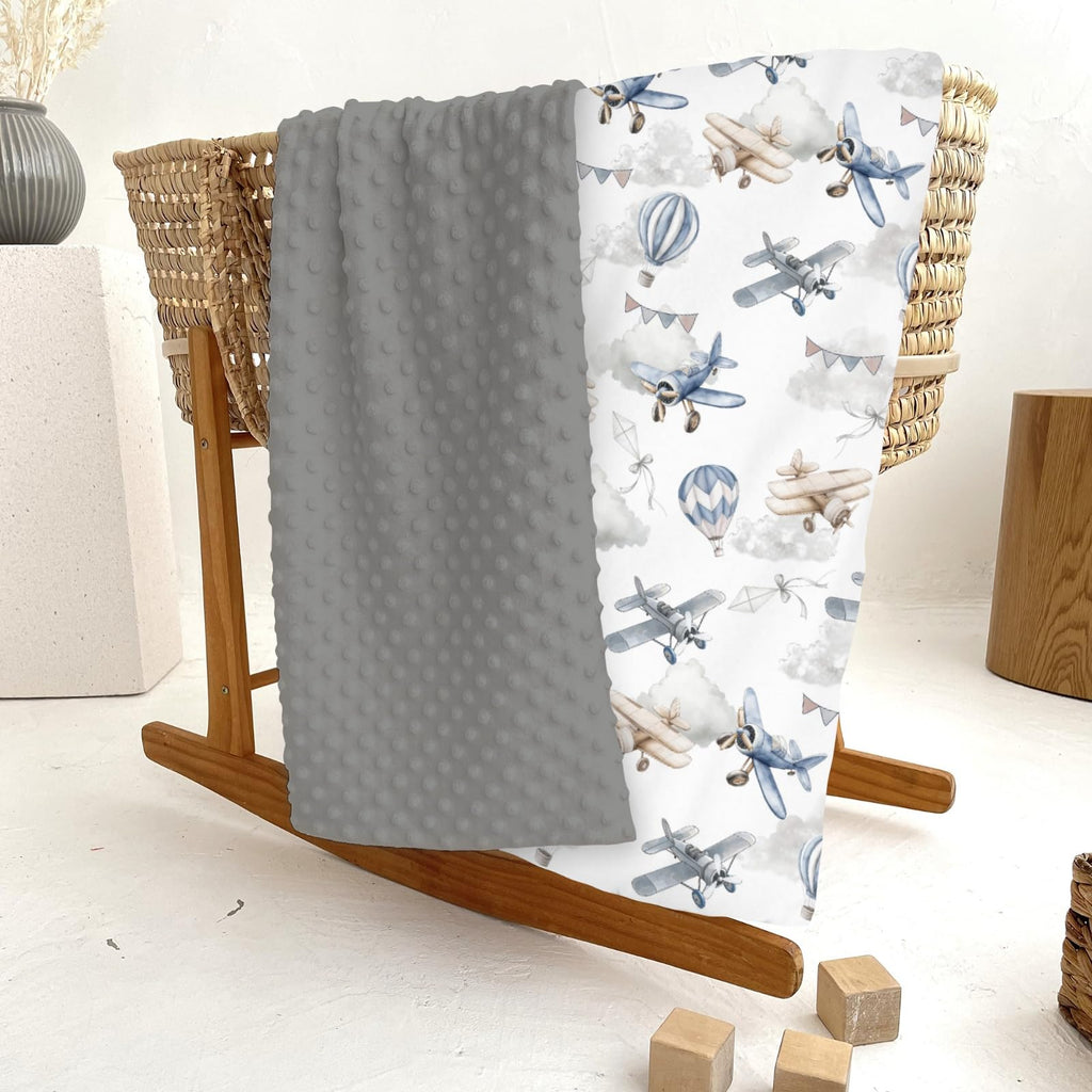 Vintage Planes Helicopters Hot Air Balloon Soft Mink Dotted Backing Double Layer Baby Blanket 30x40 Y7921