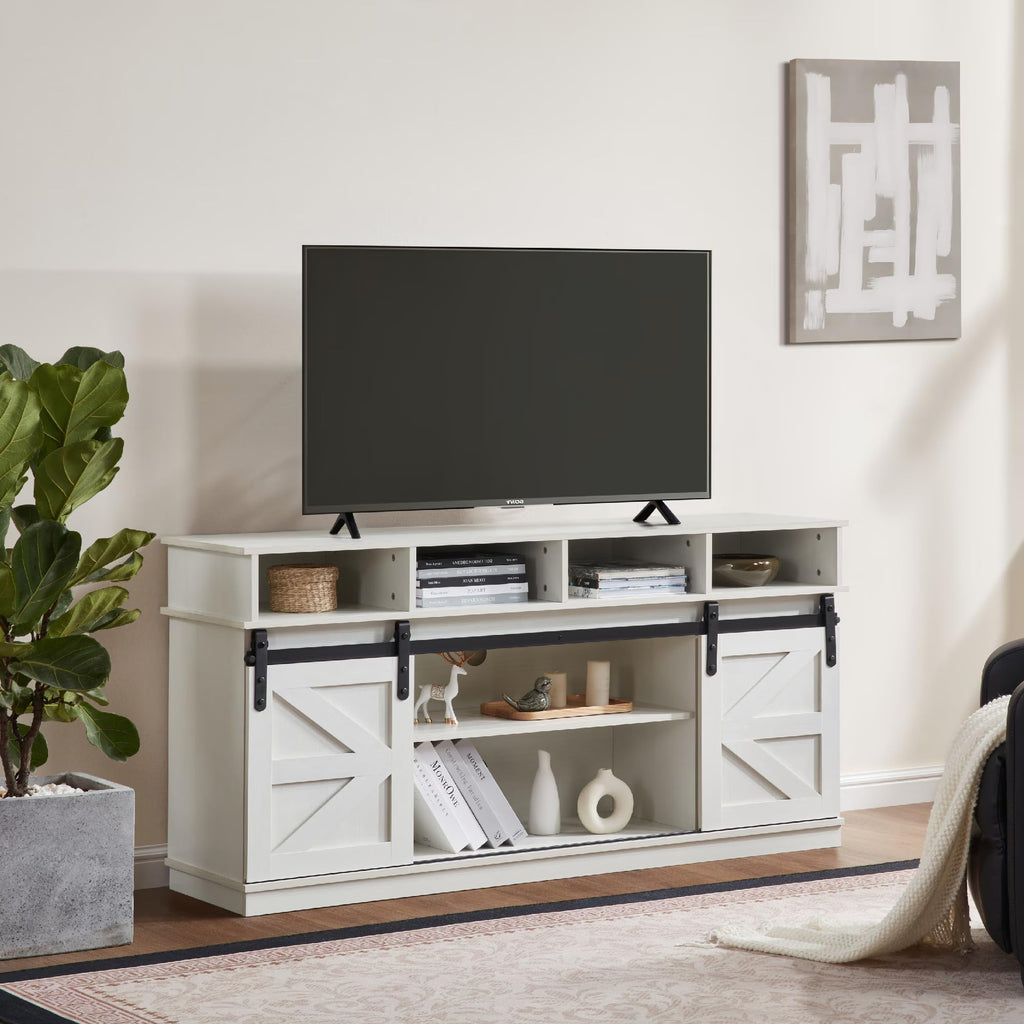 White Wood TV Stand with Adjustable Shelves T869