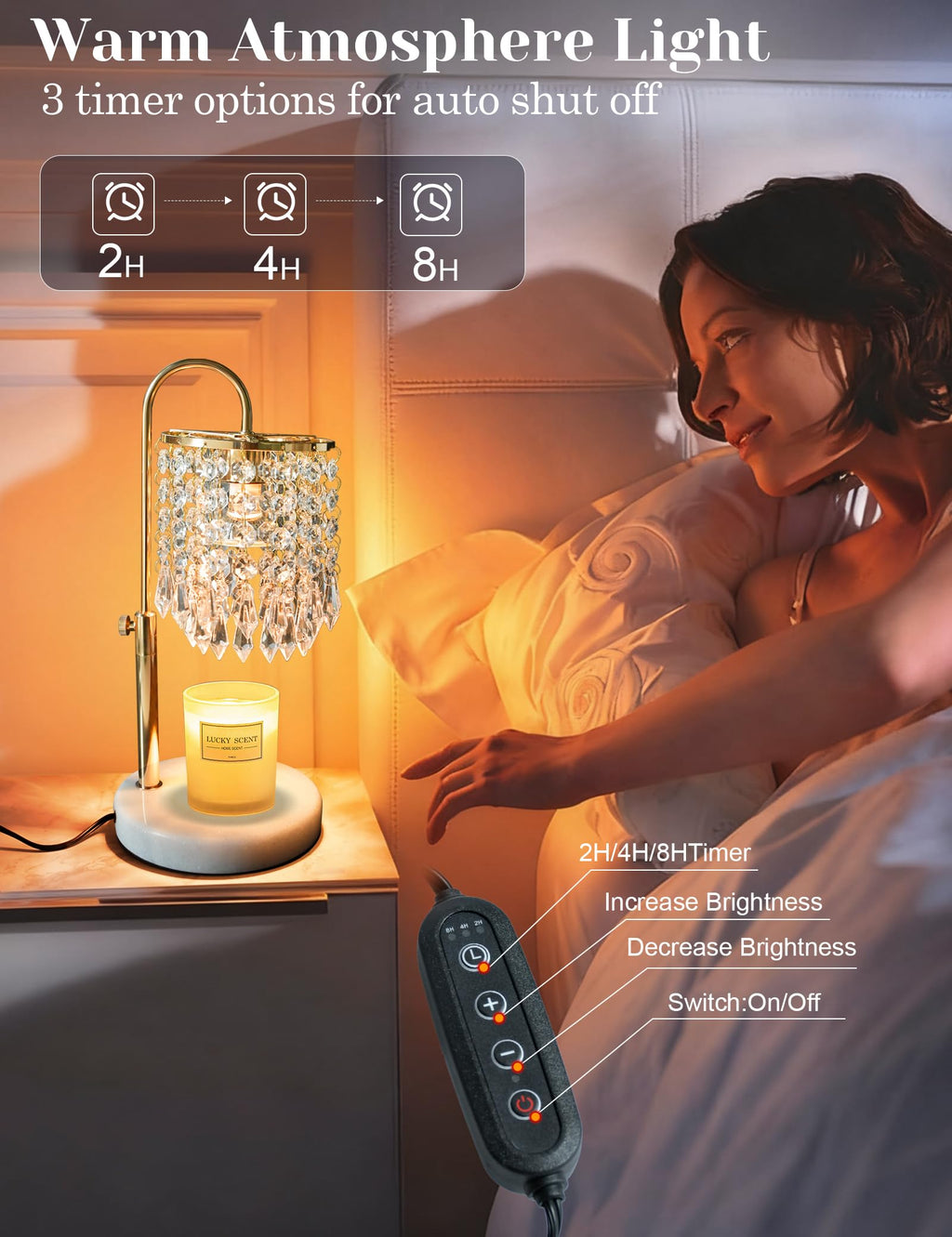 Candle Warmer Lamp with Timer Dimmable Adjustable Height Gold H85662