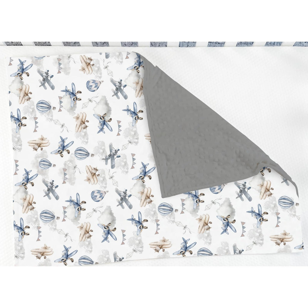 Vintage Planes Helicopters Hot Air Balloon Soft Mink Dotted Backing Double Layer Baby Blanket 30x40 Y7921