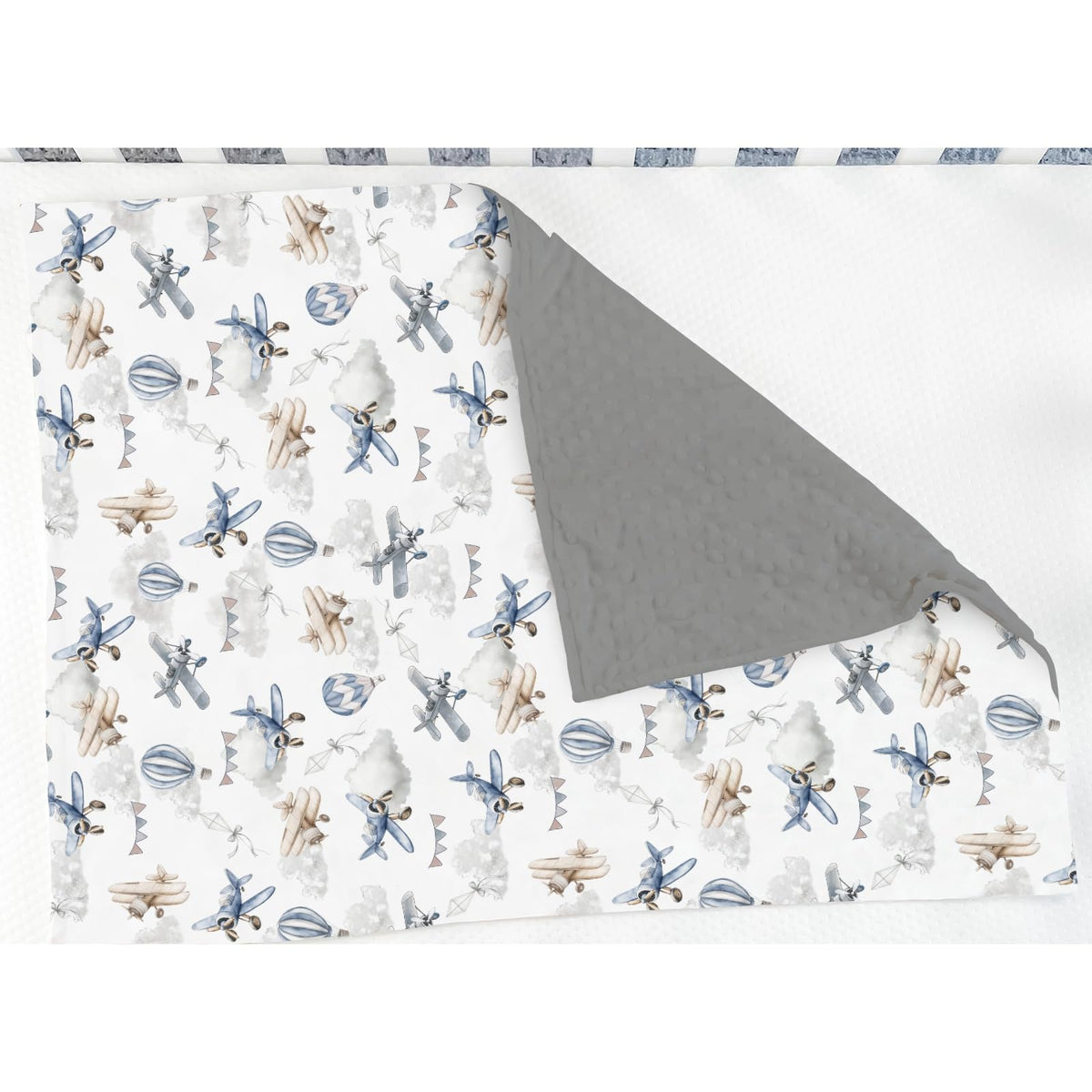 Vintage Planes Helicopters Hot Air Balloon Soft Mink Dotted Backing Double Layer Baby Blanket 30x40 Y7921