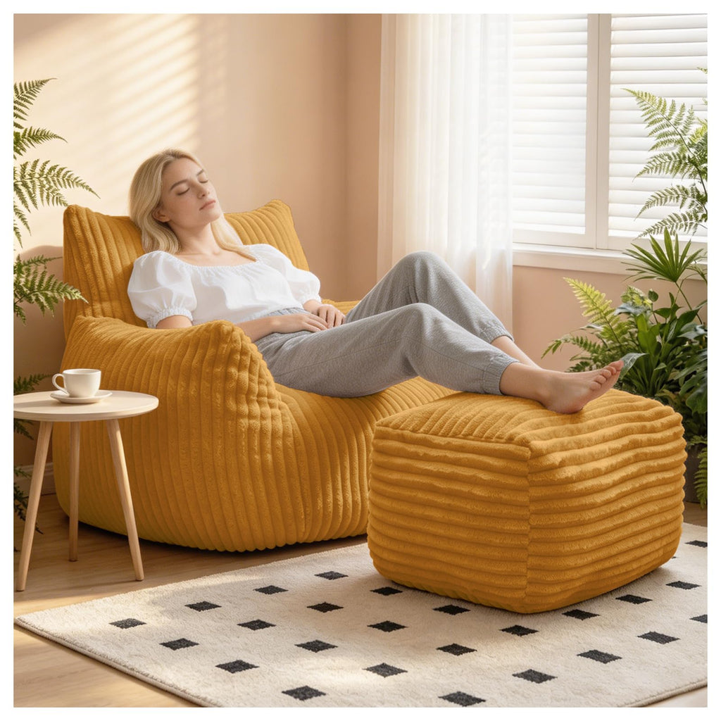 Large Yellow Bean Bag Chair with Footrest E83395