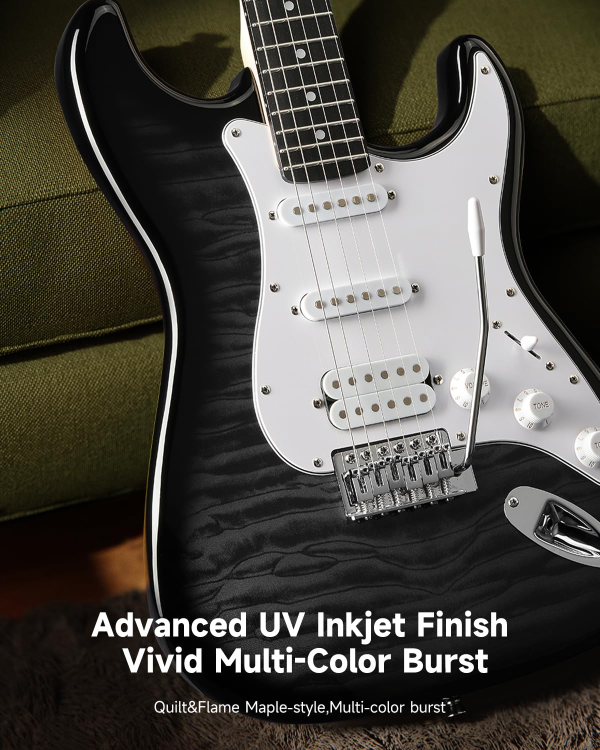39" Beginner Electric Guitar Kit with Amp, Black Burst V935212