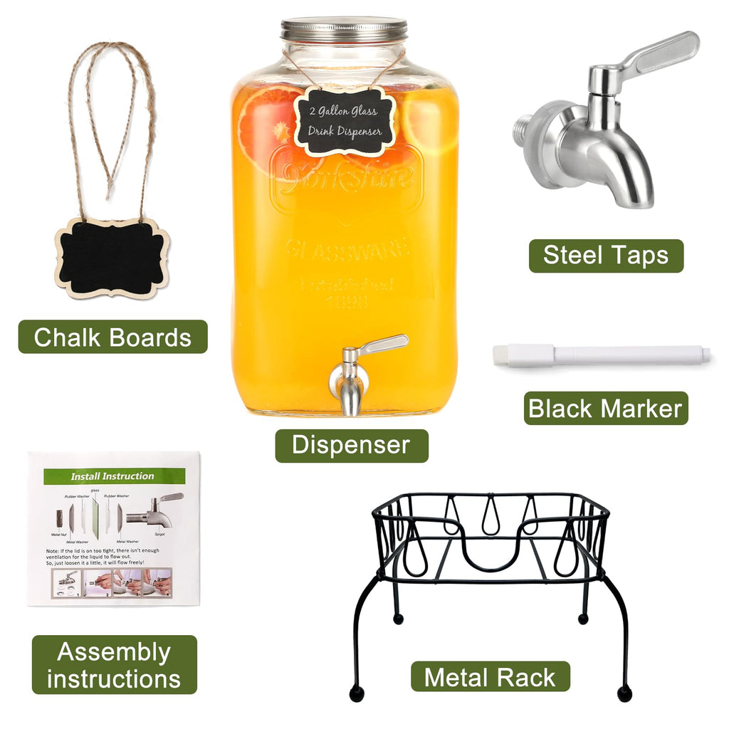 2 Gallon Glass Drink Dispenser with Stand N7712