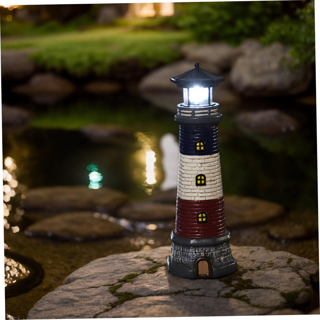 15" Tall Waterproof Resin Lighthouse Lamp with 360° Rotating LED R6516