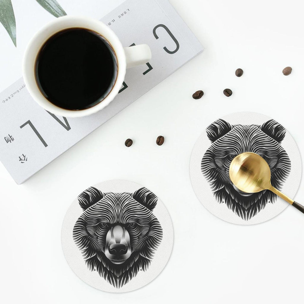 Black and White Bear Head Leather Coasters Set of 4 H4618